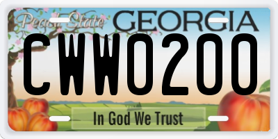 GA license plate CWW0200