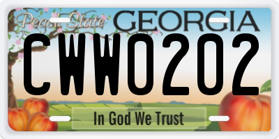 GA license plate CWW0202