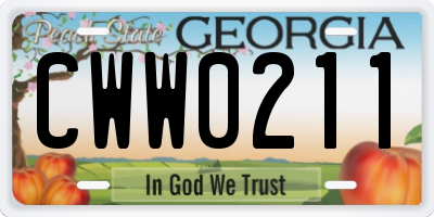 GA license plate CWW0211
