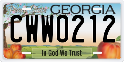 GA license plate CWW0212