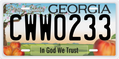 GA license plate CWW0233