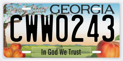 GA license plate CWW0243
