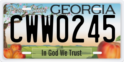 GA license plate CWW0245