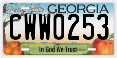 GA license plate CWW0253