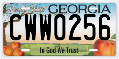 GA license plate CWW0256