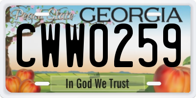 GA license plate CWW0259