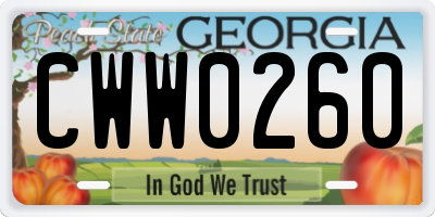 GA license plate CWW0260