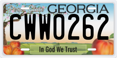 GA license plate CWW0262
