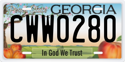 GA license plate CWW0280