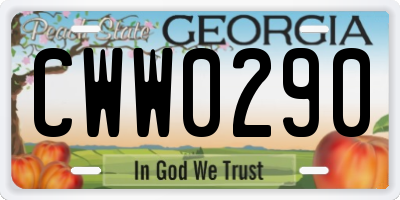 GA license plate CWW0290