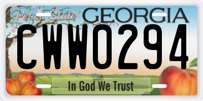 GA license plate CWW0294