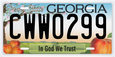 GA license plate CWW0299