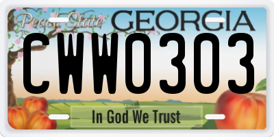 GA license plate CWW0303