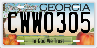GA license plate CWW0305