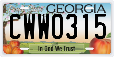 GA license plate CWW0315