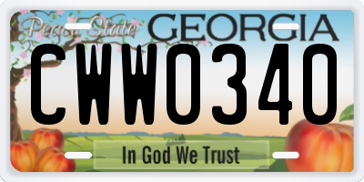 GA license plate CWW0340