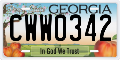 GA license plate CWW0342