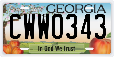 GA license plate CWW0343