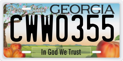 GA license plate CWW0355