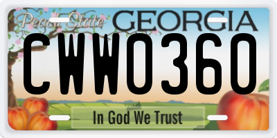 GA license plate CWW0360