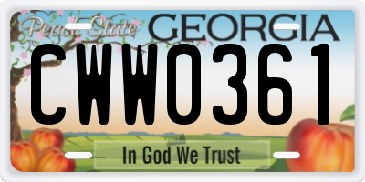 GA license plate CWW0361