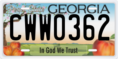 GA license plate CWW0362