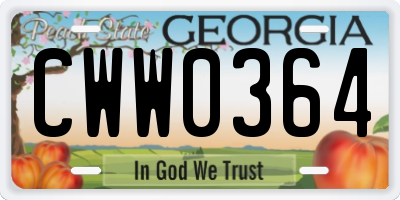 GA license plate CWW0364