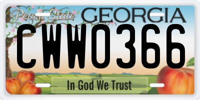 GA license plate CWW0366