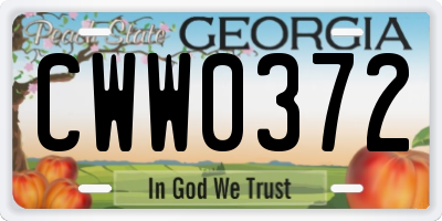 GA license plate CWW0372