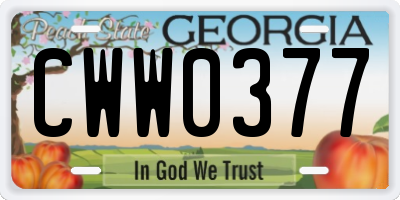 GA license plate CWW0377