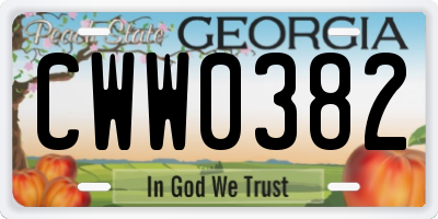 GA license plate CWW0382