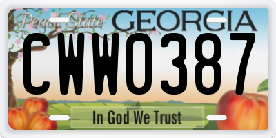 GA license plate CWW0387