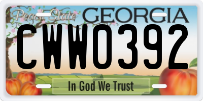 GA license plate CWW0392