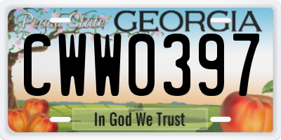 GA license plate CWW0397