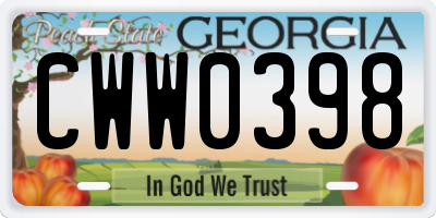 GA license plate CWW0398