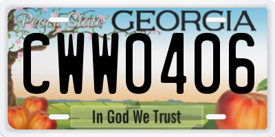 GA license plate CWW0406