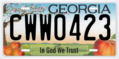 GA license plate CWW0423