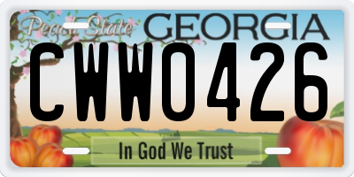 GA license plate CWW0426