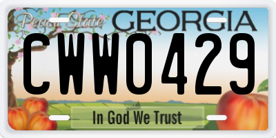 GA license plate CWW0429