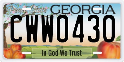 GA license plate CWW0430
