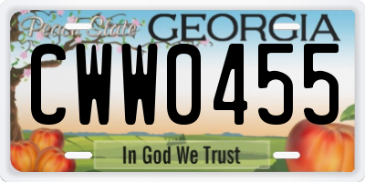 GA license plate CWW0455