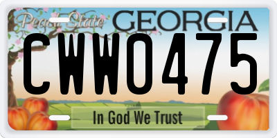 GA license plate CWW0475