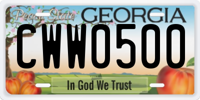 GA license plate CWW0500