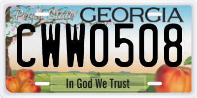 GA license plate CWW0508