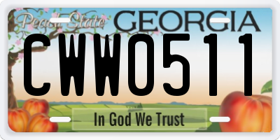 GA license plate CWW0511