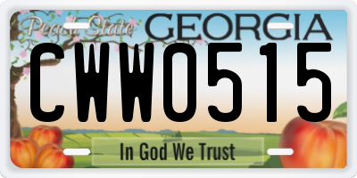 GA license plate CWW0515