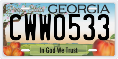 GA license plate CWW0533