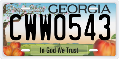 GA license plate CWW0543