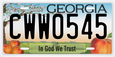 GA license plate CWW0545