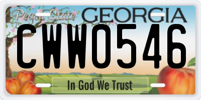 GA license plate CWW0546